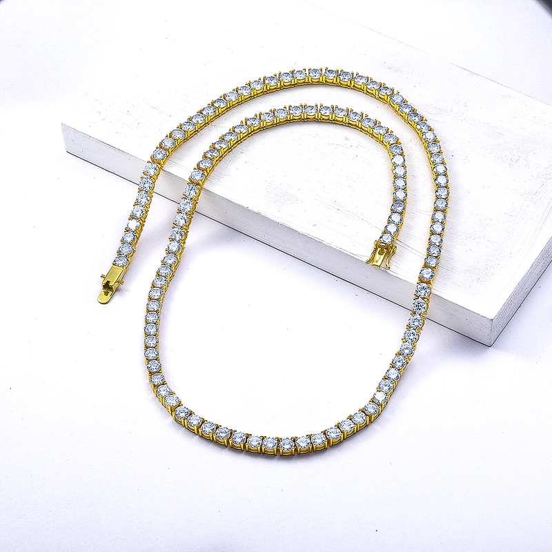 Cubic Zircon Diamond Tennis Chain Jewelry Jewellery 925 Sterling Silver Necklace for Women Men