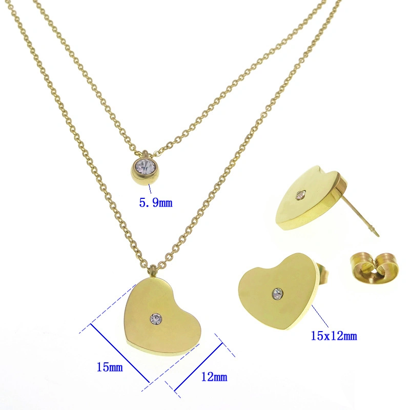 18K Gold Plated Stainless Steel Necklace Stud Earrings Jewelry Set