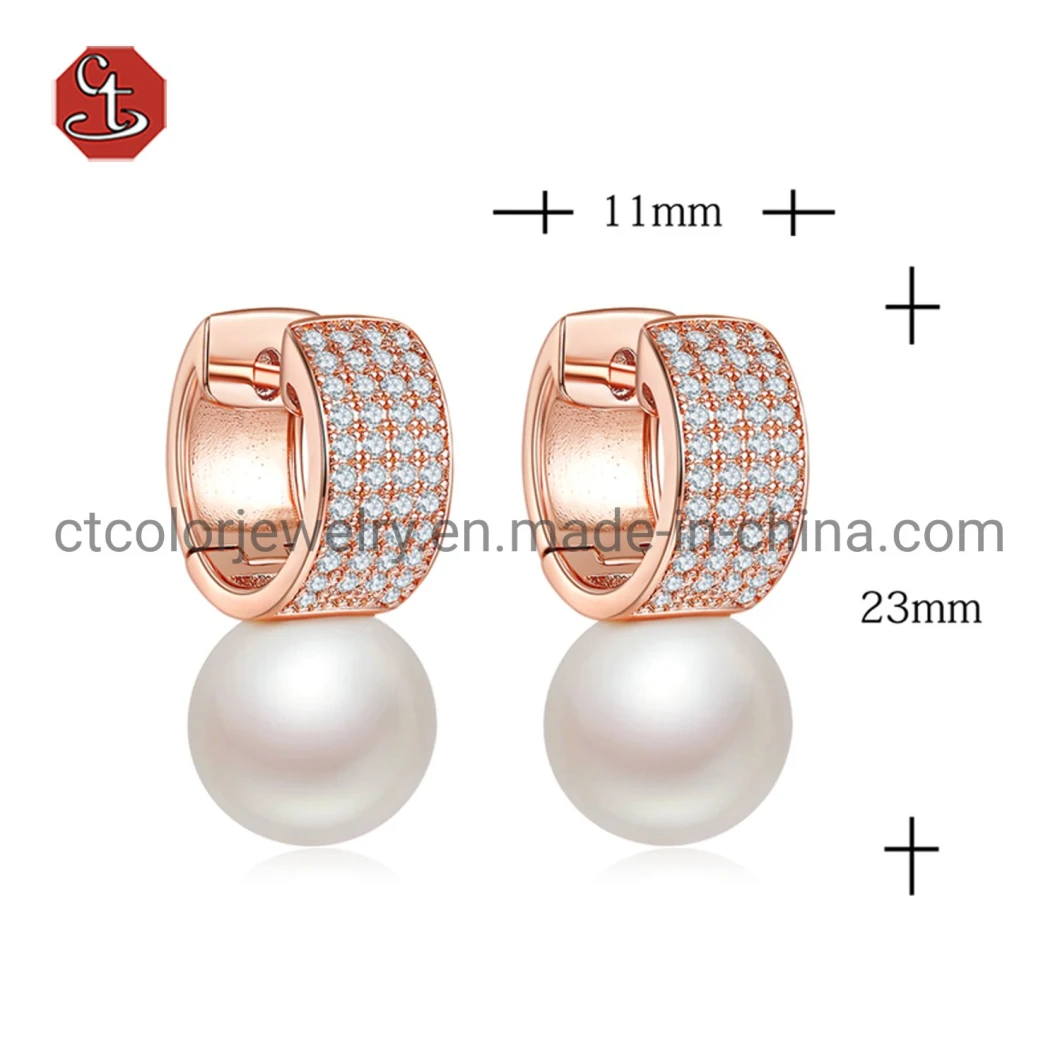 Fashion Silver Luxury Wedding Jewelry White Shell Pearl Earrings Engagement Zircon Earrings For Women Jewelry Accessories