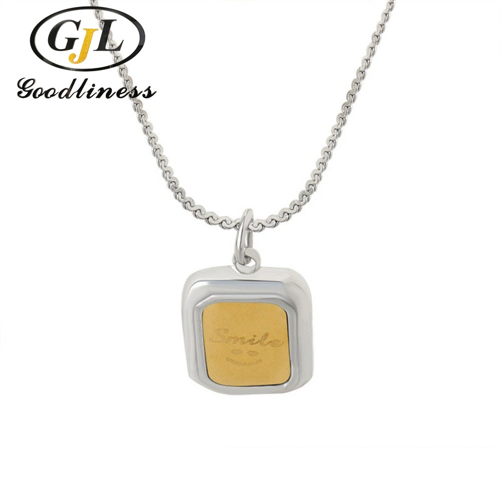 Wholesale Fashion Stainless Steel Necklace Letter Square Medal Pendant