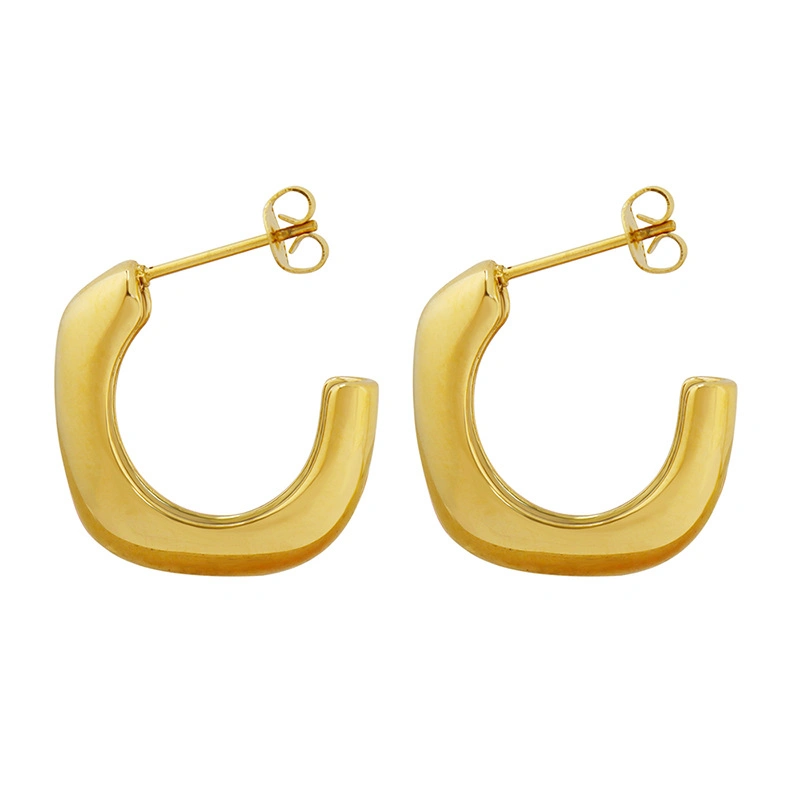 Fashion Vintage Stainless Steel 18K Gold Plated Irregular Geometric C Shape Stud Earring for Women