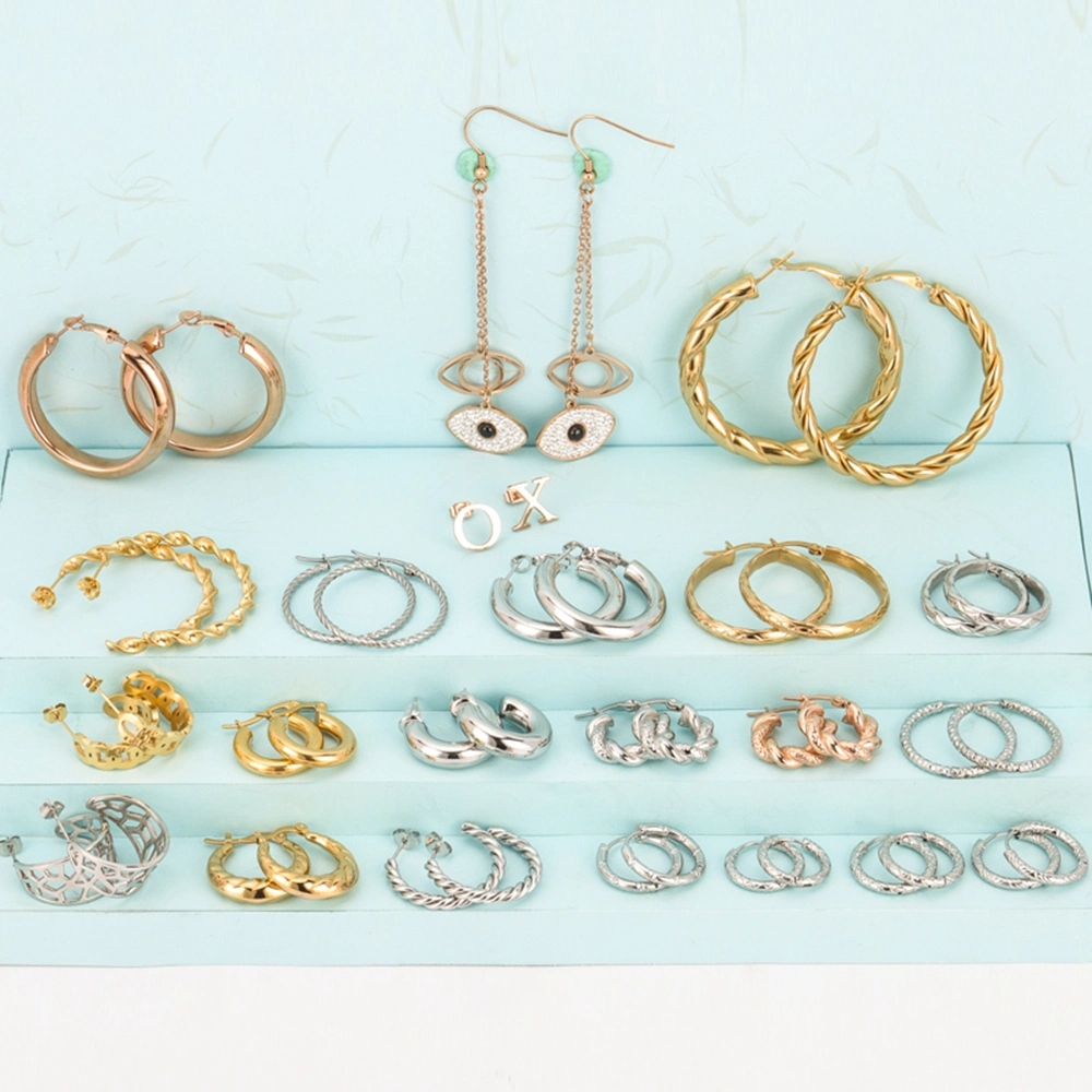 Custom New Fashion Charms Stainless Steel Circle Stud Earrings Hoop C Shape Twist Open Loop Big Earring Jewelry for Women