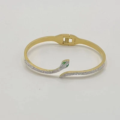 Bracelet en acier inoxydable en forme de serpent de mode Bracelet incrusté de diamants incrustés de couleur or