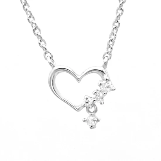 Placage de rhodium personnalisé bijoux en argent minimaliste brillant CZ diamant jolis bijoux collier pendentif coeur