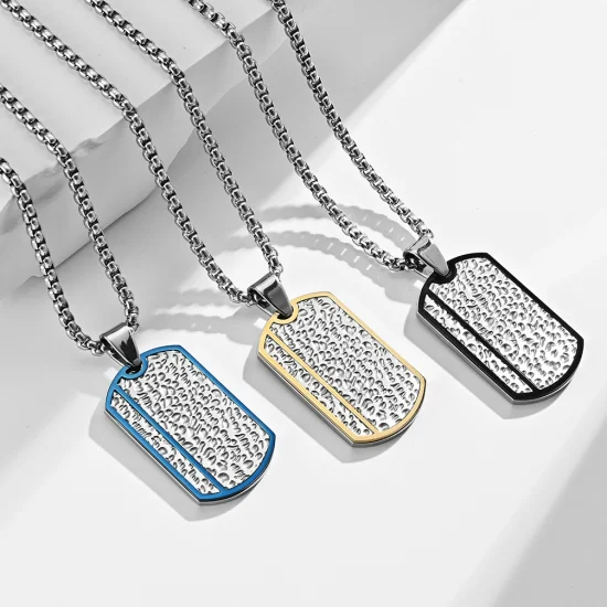 Collier en acier inoxydable Dog Tag pour hommes avec pendentif noir