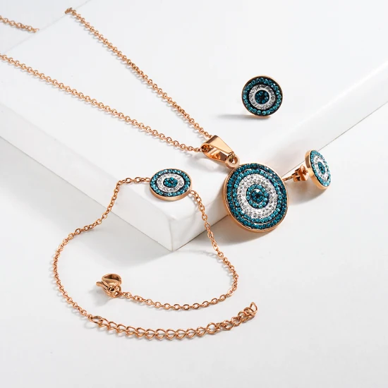 Ensembles de bijoux mauvais œil strass bleu collier en or collier en acier inoxydable bijoux de mode